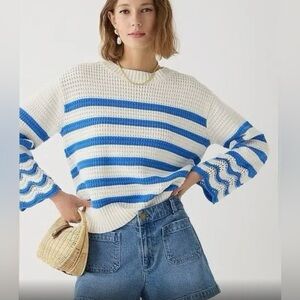 J. Crew Textured Crewneck Pullover Sweater in Stripe Size L